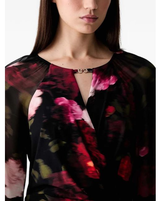 Joseph Ribkoff Red Floral-Print Ruffled Midi Dress