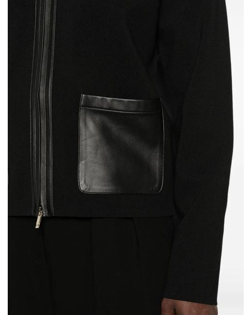 Max Mara Black Leather-Pocket Hoodie