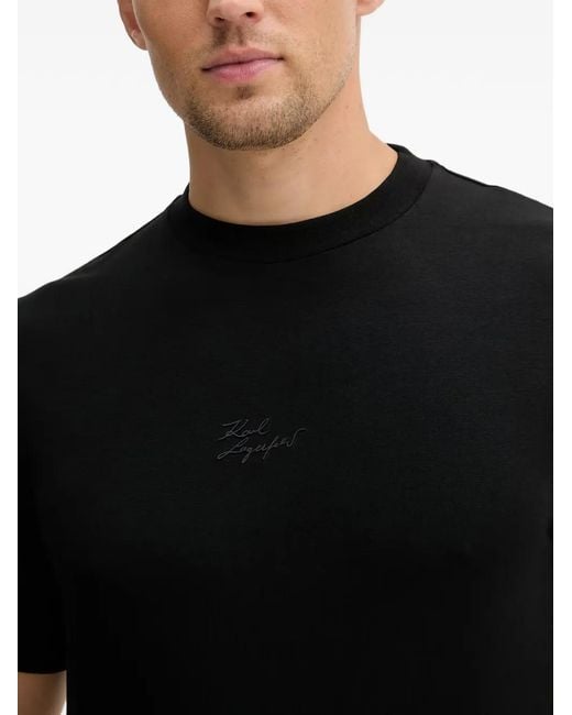 Karl Lagerfeld Black Logo-Embroidered T-Shirt for men