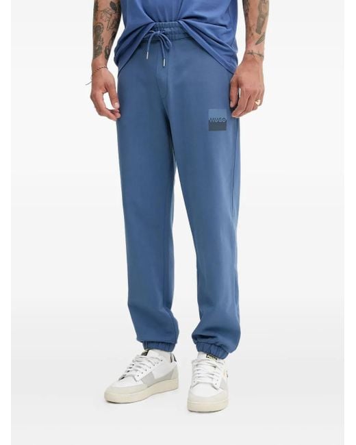 HUGO Blue Logo-Patch Elasticated-Cuff Track Pants for men