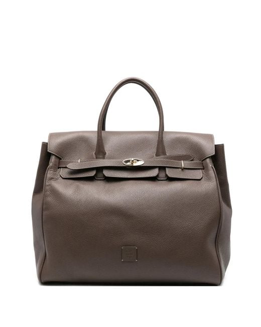 Eleventy Brown Grained-Leather Tote Bag for men