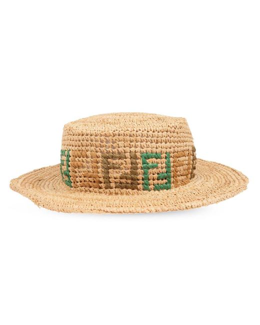 Fendi Natural Monogram-pattern Raffia Hat for men