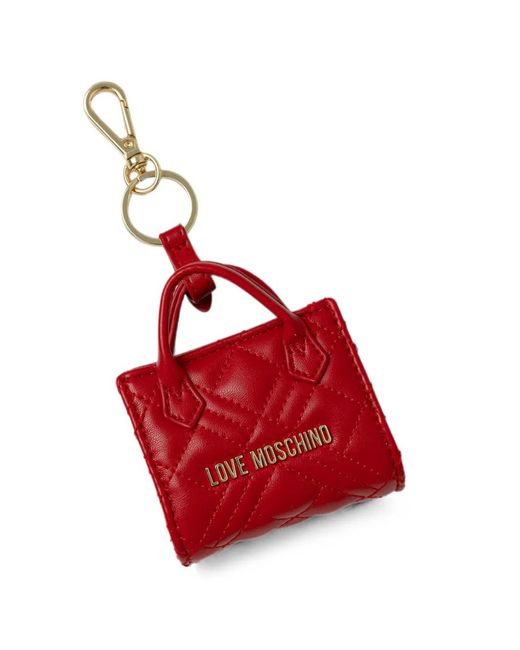 Love Moschino Red Porte-Clés Matelassé À Plaque Logo