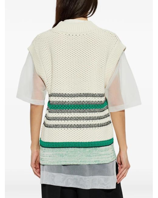 Lacoste White Striped V-Neck Vest for men