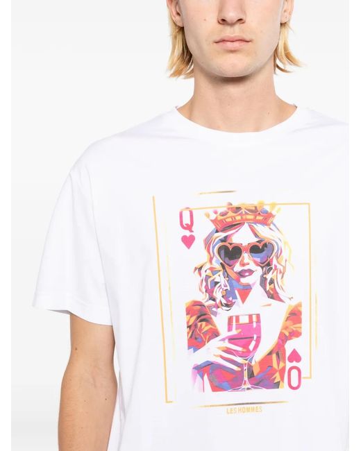 Les Hommes White Printed T-Shirt for men