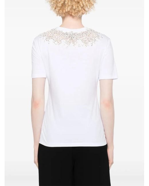 Ermanno Scervino White Lace-Detail Crystal-Embellished T-Shirt