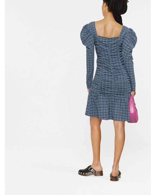 Ganni Blue Seersucker Mini Dress