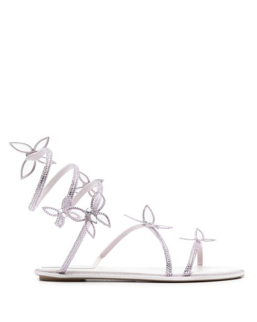 Rene Caovilla White Butterfly Crystal-Embellished Sandals