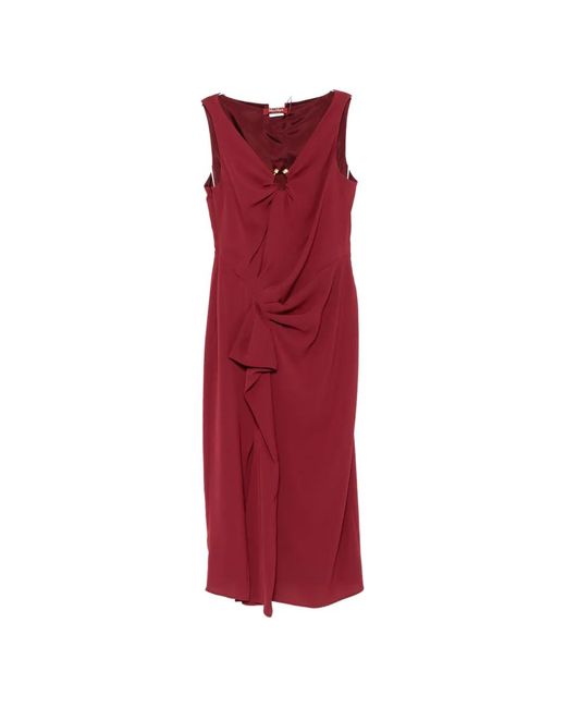 Max Mara Red Mstdetto Draped V-Neck Midi Dress