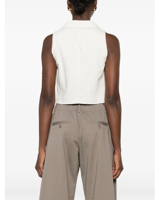 Emporio Armani White Veste Croisée À Design Sans Manches