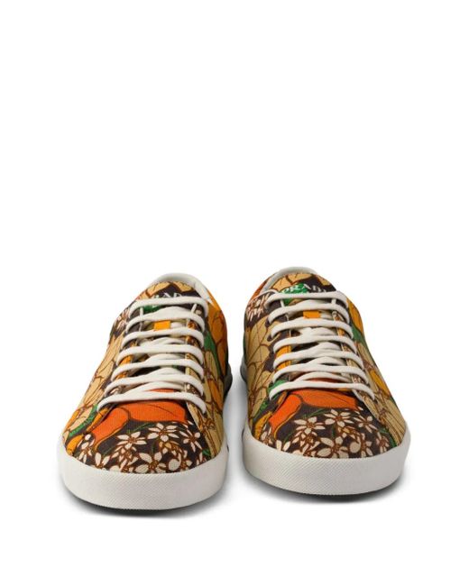 Prada Brown Floral-Print Canvas Sneakers for men