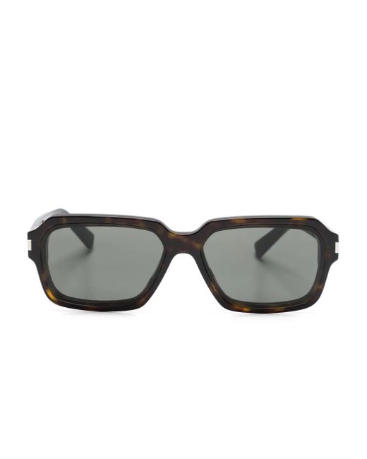 Saint Laurent Gray Tortoiseshell-Effect Rectangle-Frame Sunglasses