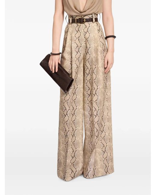 Elie Saab Natural Pantalon En Laine Vierge À Imprimé Peau De Python