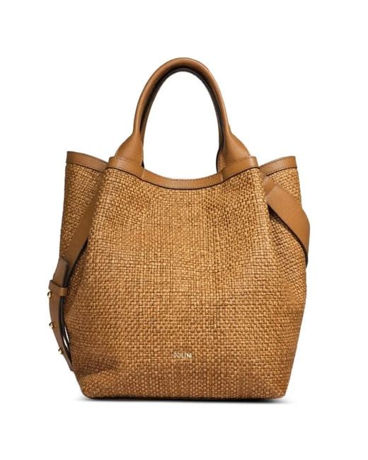 Poche Paris Brown Woven-Design Leather-Trim Tote Bag