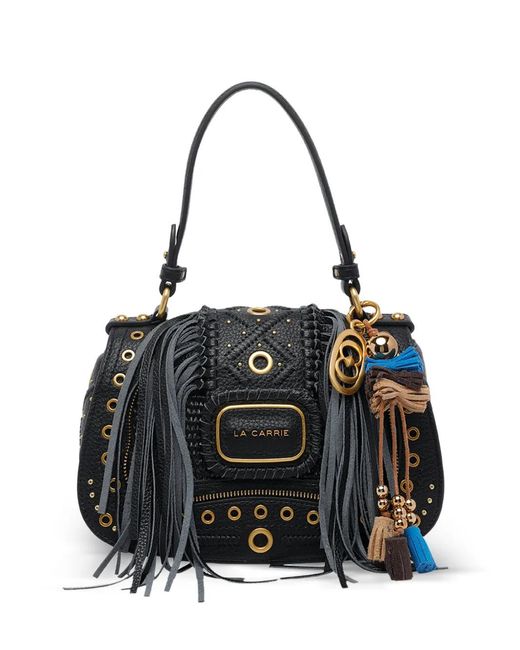 La Carrie Black Jungle Fringed Handbag