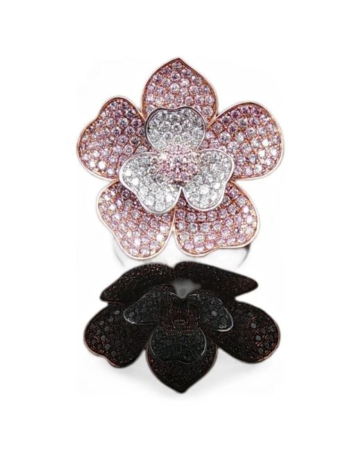 HYT Jewelry Pink Flower Diamond Ring