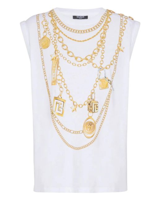 Balmain White Collier-Print Vest