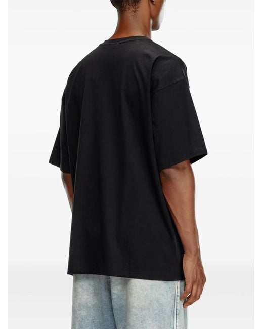 DIESEL Black Organic Cotton T-Shirt With Cut-Out Logo