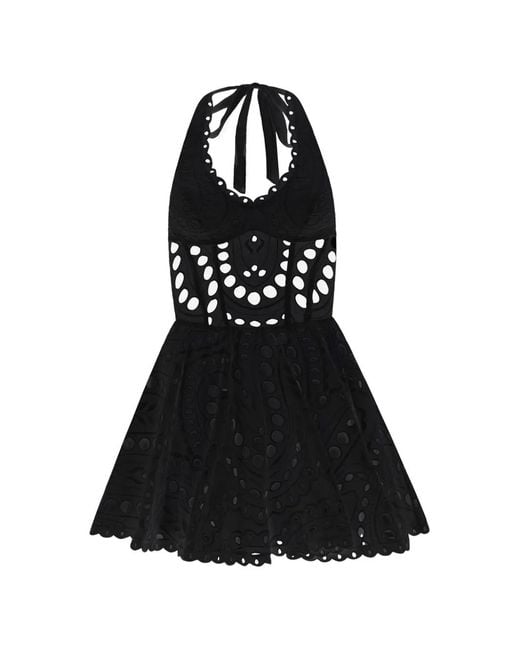 Charo Ruiz Black Sandlight Broderie-Anglaise Halterneck Dress