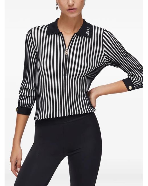 Liu Jo Black Half-Zip Ribbed Top