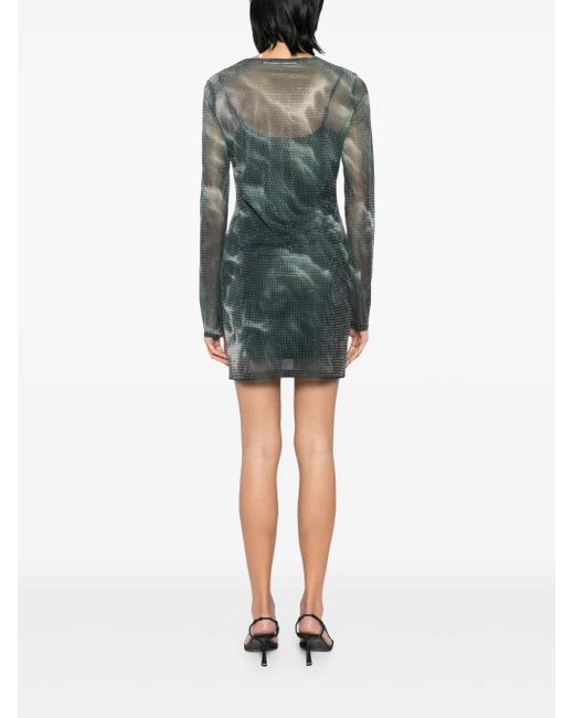 Alexander Wang Green Crystal-Hotfix Cloud-Print Mini Dress