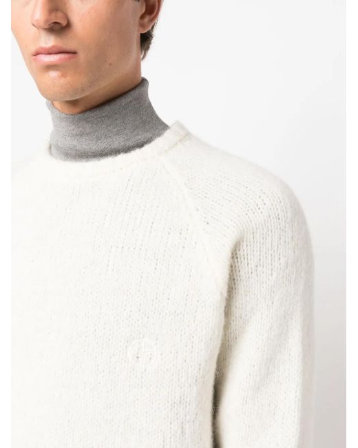 Giorgio Armani White Logo-Embroidered Wool-Blend Jumper for men