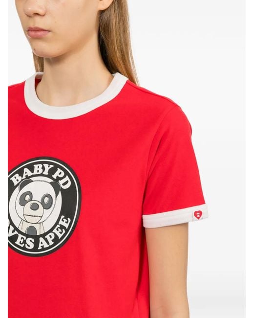 AAPE BY A BATHING AP Red Contrast-Trim Graphic T-Shirt