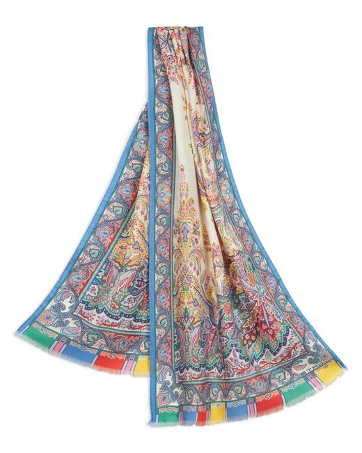 Etro Blue Wool And Silk Scarf