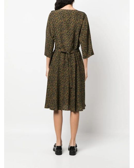 KENZO Green Leopard-Print Midi Dress