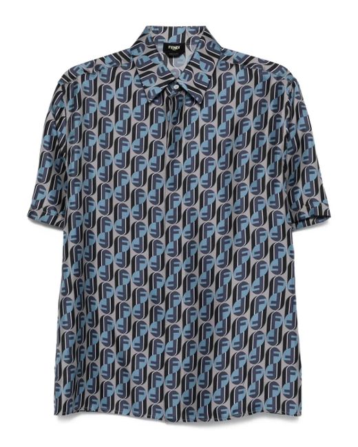 Camicia Con Logo di Fendi in Blue da Uomo