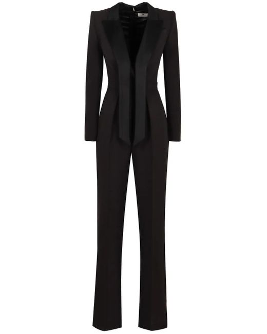 Elisabetta Franchi Black Satin-Lapel Crepe Jumpsuit