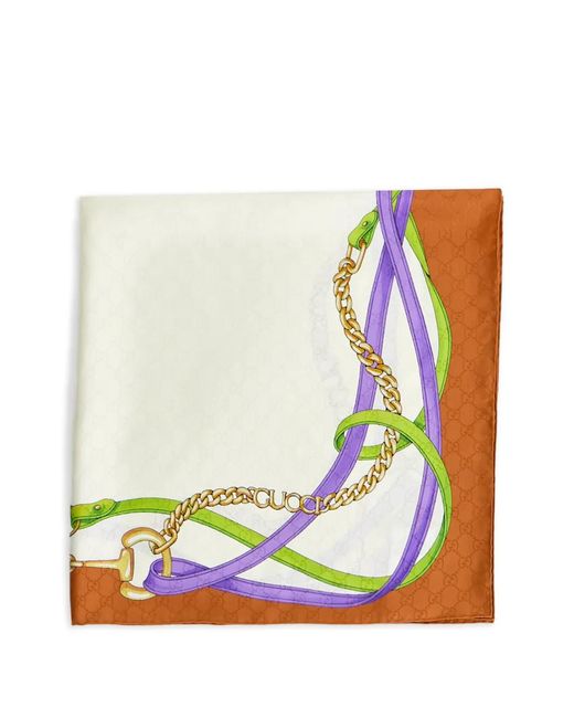Gucci White Chain-Print Scarf