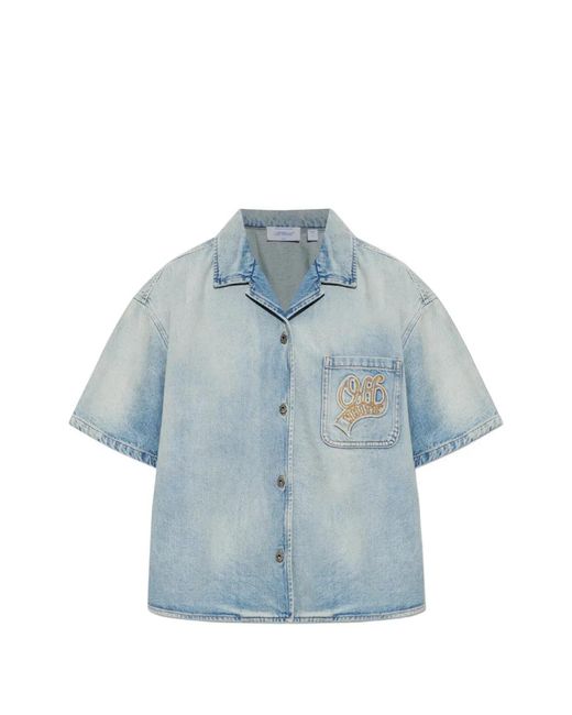 Off-White c/o Virgil Abloh Blue Logo-Patch Short-Sleeve Shirt