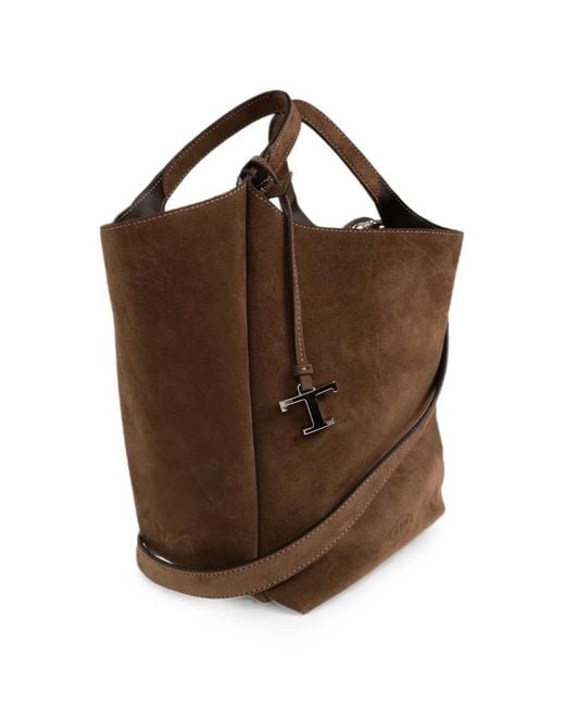 Tod's Brown T Timeless Suede Tote Bag