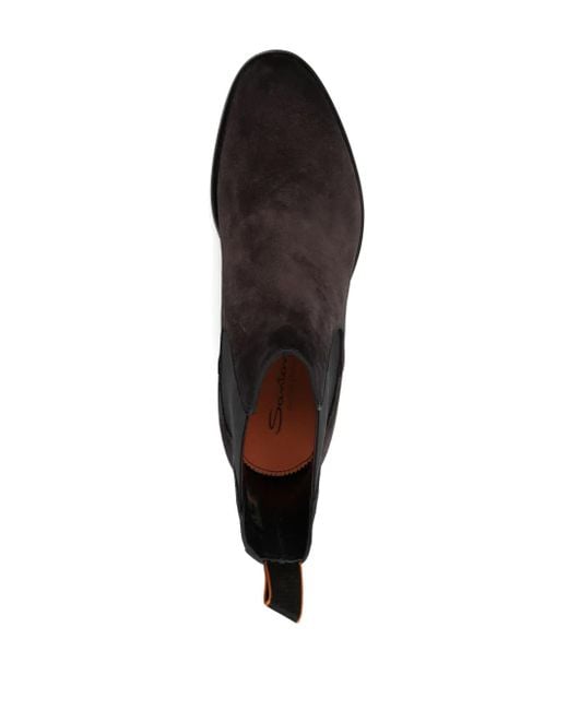 Santoni Brown Round-Toe Suede Ankle Boots for men