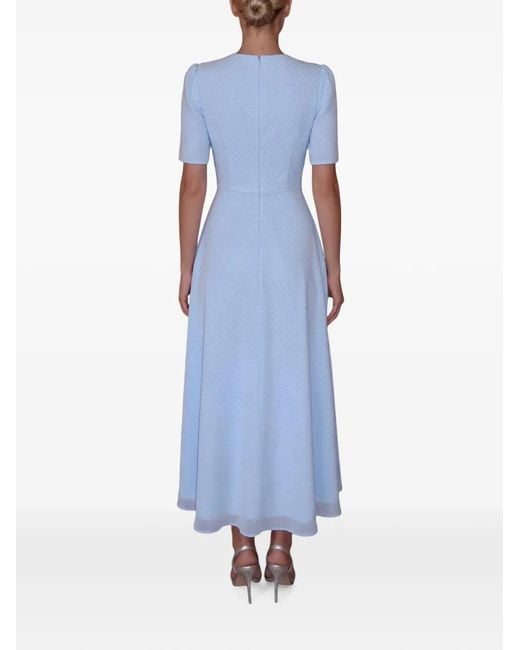 POST MERIDIEM Blue Rhinestone-Embellished Chiffon Midi Dress