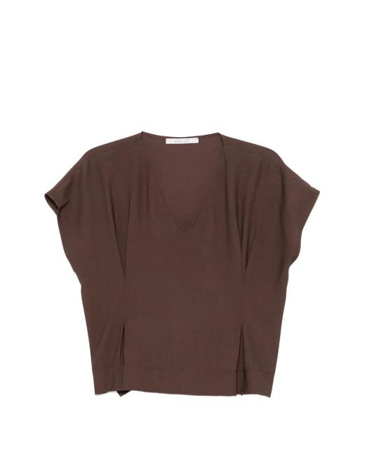 PHILIA LOFT Brown V-Neck Short-Sleeve Blouse