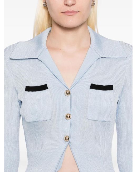 Self-Portrait Blue Ribbed Knit Longline Top