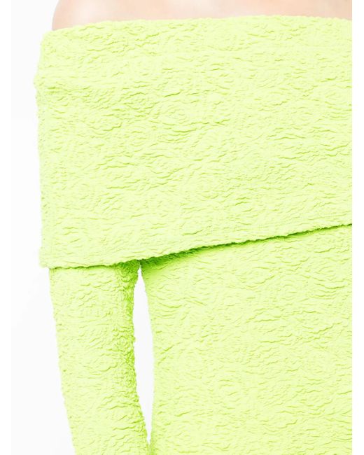 MSGM Green Off-Shoulder Textured Top