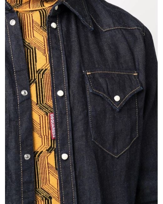 DSquared² Blue Dark-Wash Denim Shirt for men