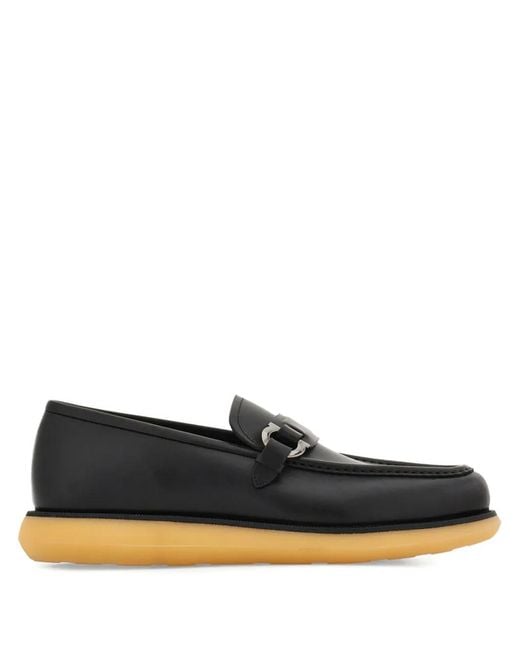 Ferragamo Black Gancini-Plaque Loafers for men