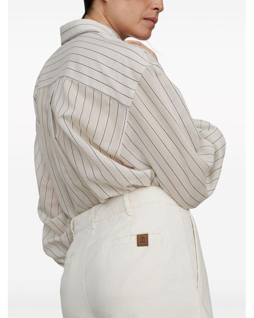 Brunello Cucinelli White Pleat-detail High-waisted Shorts