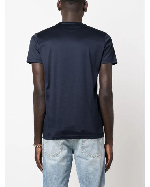 Moorer Blue Satin Crew-Neck Cotton T-Shirt for men