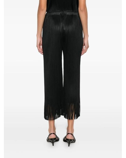 Pleats Please Issey Miyake Black Bundfaltenhose mit Fransen