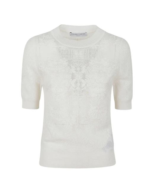 Ermanno Scervino White Lace-Knit Short-Sleeve Sweater