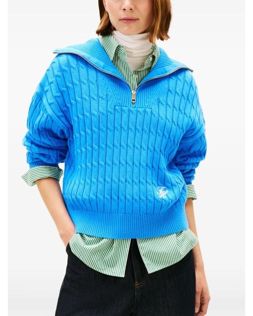 Tommy Hilfiger Blue Zip Cable-Knit Sweater