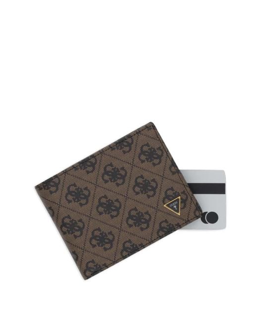 Guess Gray Milano Monogram-Print Logo-Plaque Wallet for men
