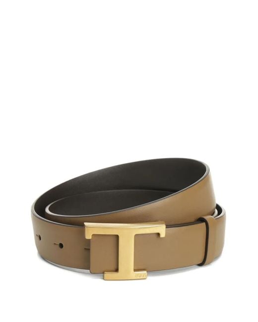 Tod's Leren Riem Met T-Gesp in het Natural