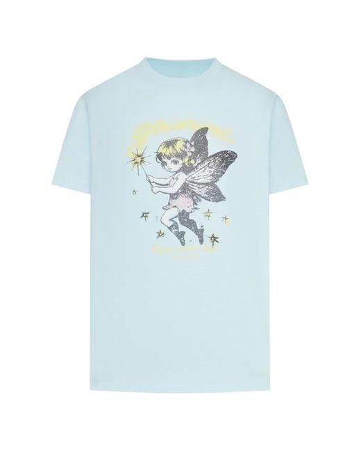 Ganni Blue Organic Cotton T-Shirt