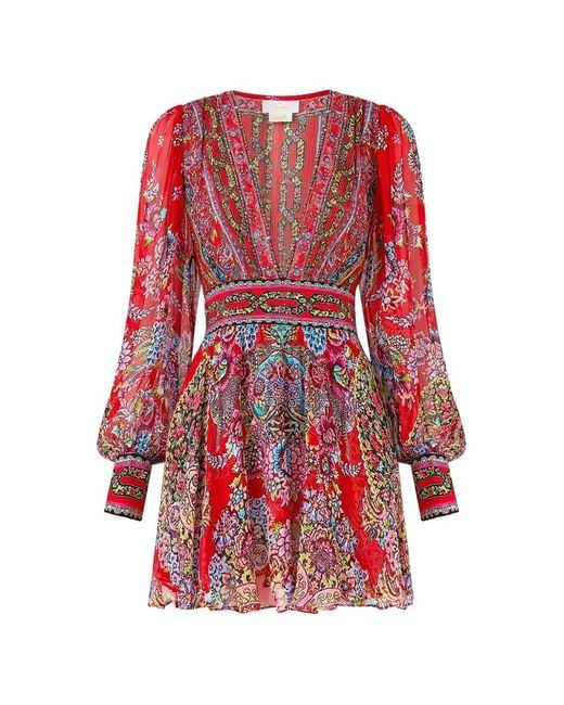 Camilla Red Artisans Of Anatolia Long-Sleeve Mini Dress